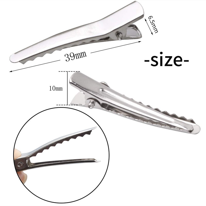 Aylifu Single Prong Alligator Hairpins,100 Pieces Silver Metal Curl Crocodile Hair Clips Teeth Bows Holders Accessories for Hair Care Salon Woman DIY Craft, 39mm - Image 3